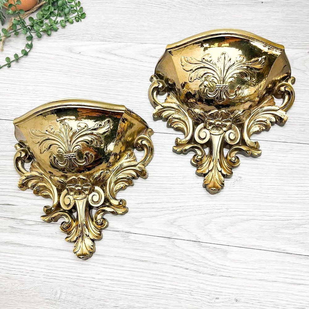 Ornate Gold Plastic Wall‎ Shelf Set: Mid-Century Gothic Decor